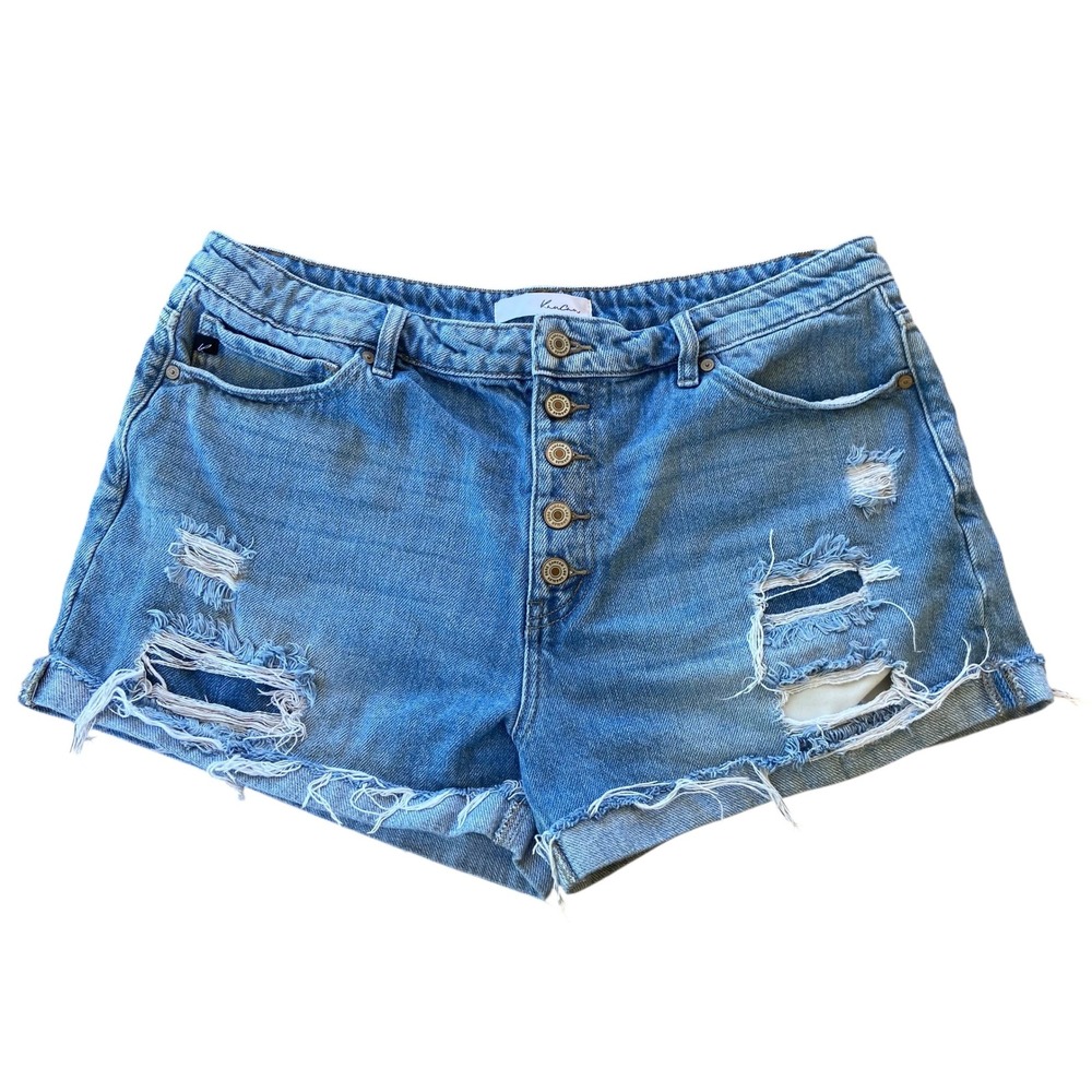KanCan‎ Denim Shorts Distressed Ripped Frayed Hem Button Fly Light Wash 15/31